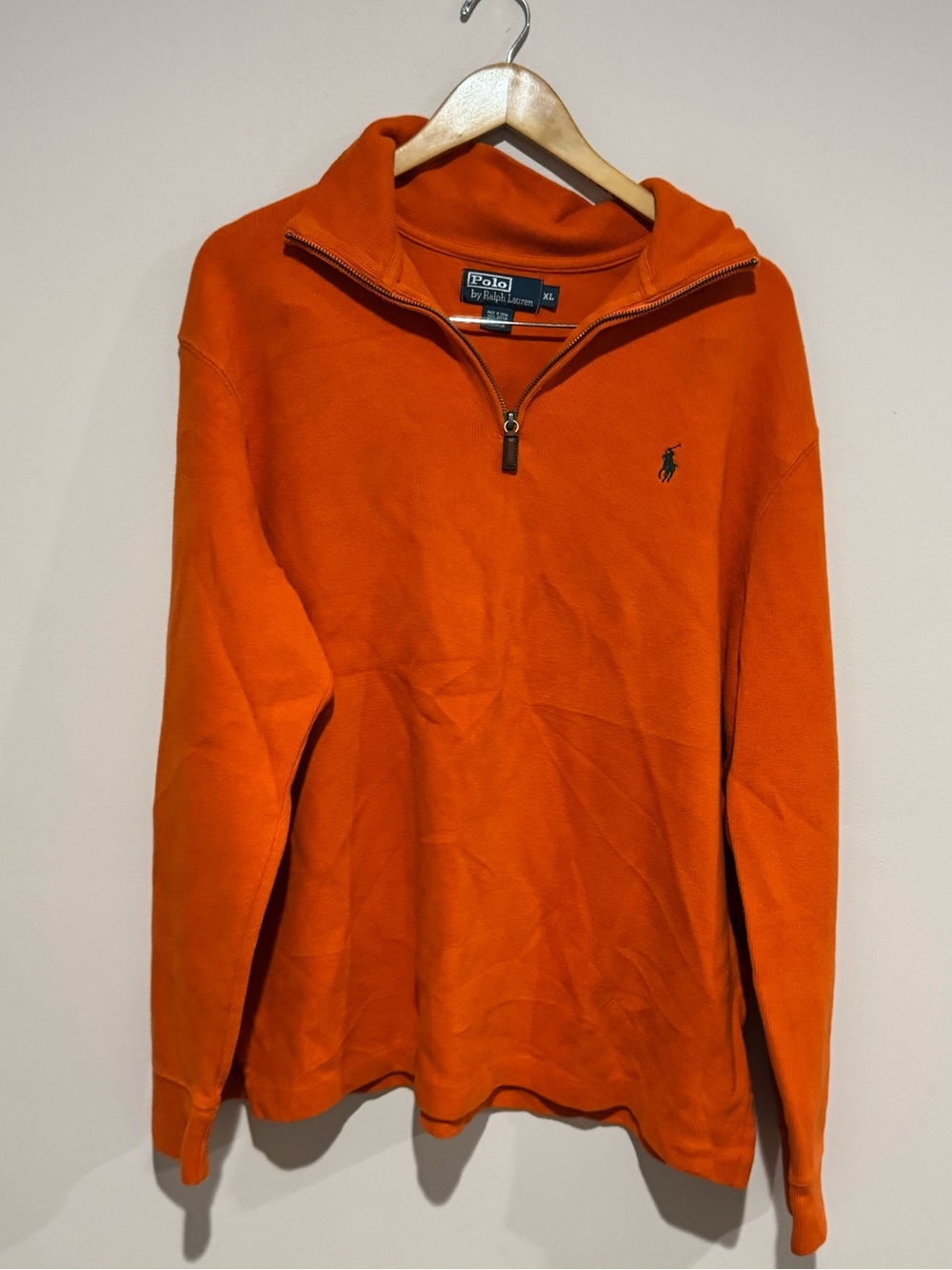 Polo Ralph Lauren Orange 1/4 Zip Mock Neck Logo Pullover Sweatshirt XL